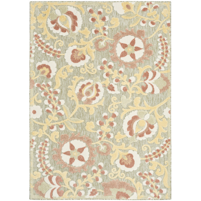 Gregori  Sage Rose Farmhouse Rug, Rectangle 5'3" x 7'5"