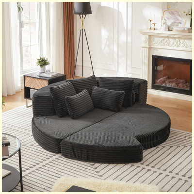 Corduroy Upholstered Convertible Sleeper Sofa Bed with Throw Pillows