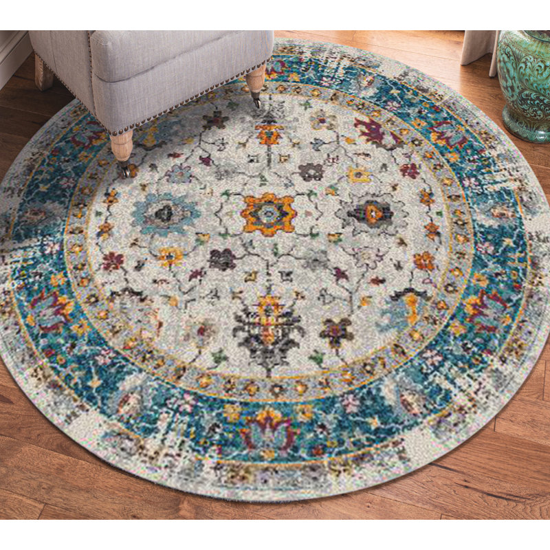 Handmade Blue Round Reversible Synthetic Area Rug