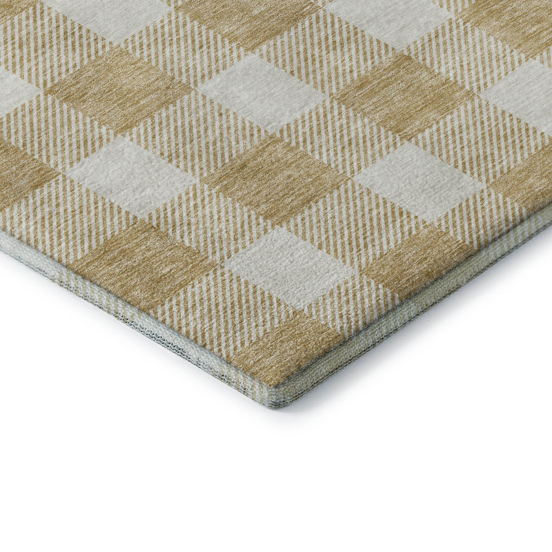 Premium Machine Washable Prisco Gold Rug, Rectangle 10' x 14'