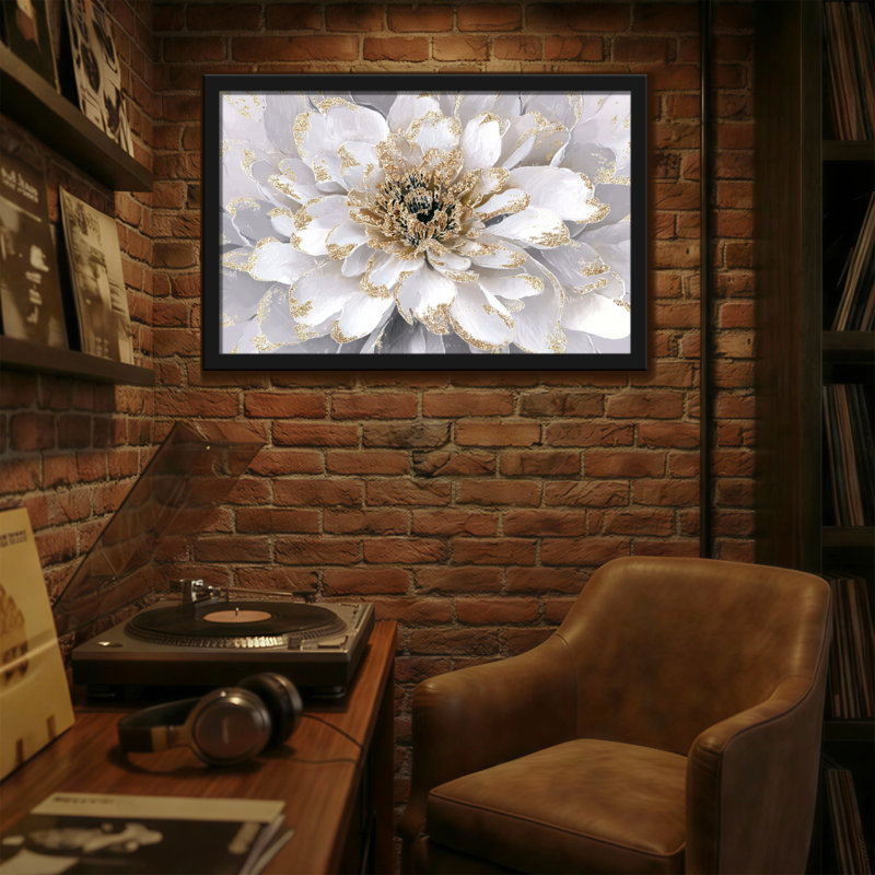 Plants & Flowers White Flower With Gold Accents Pattern, 24" H x 36" W