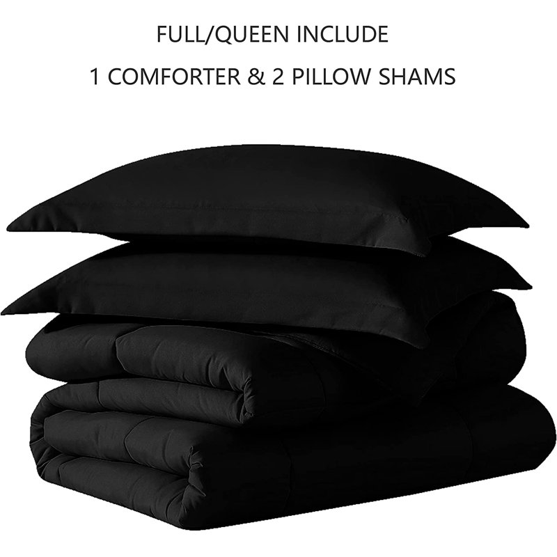 Box Stitch Comforter, Black, King Comforter + 2 King Shams