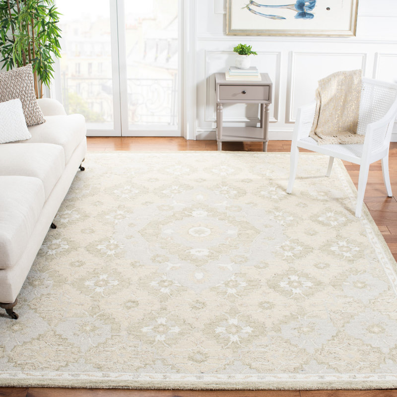 Megee Oriental Handmade Tufted Wool Beige Area Rug, Square 5'