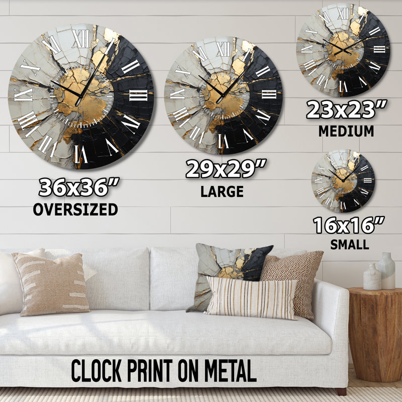 Horloge murale beige à motif minimaliste noir, Grand