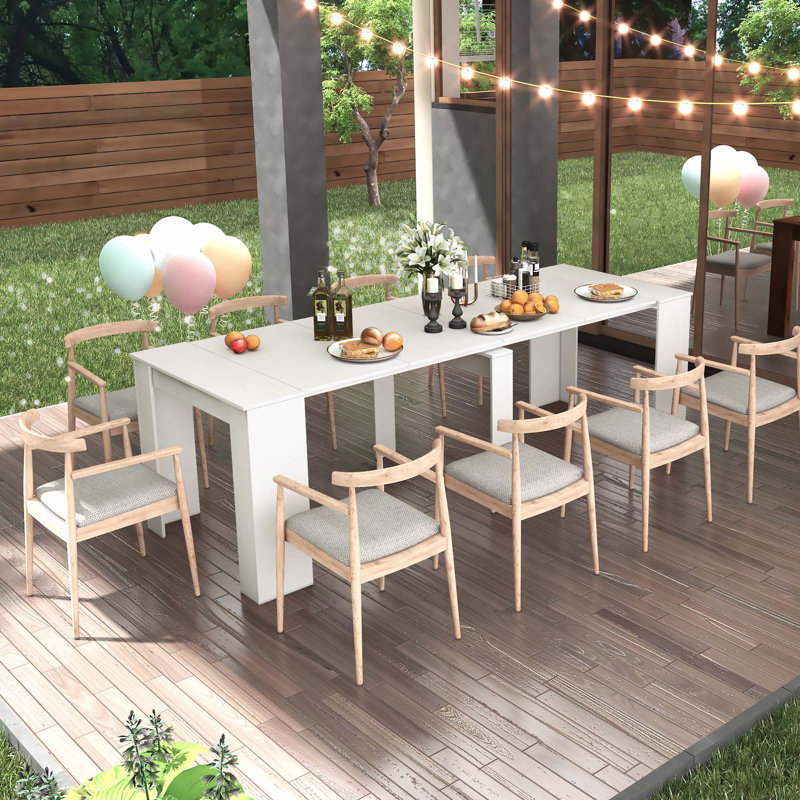 Table de salle à manger extensible en bois avec rangement Quentin, H 30,71 po x l 118,11 po x P 35,43 po, Blanc cassé 1