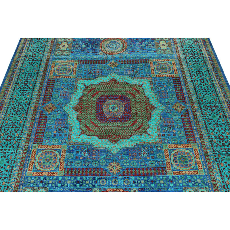 6x8 Blue and Turquoise Turkish Tribal Rug