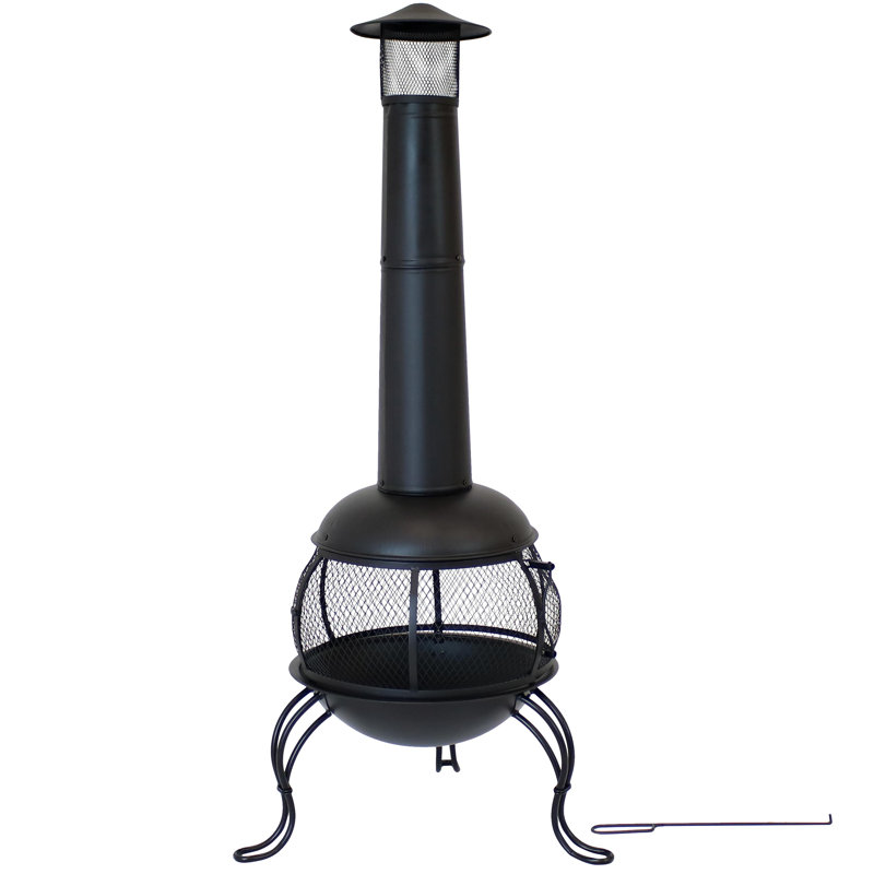 66" Black Steel Wood-Burning Outdoor Chiminea with Rain Cap