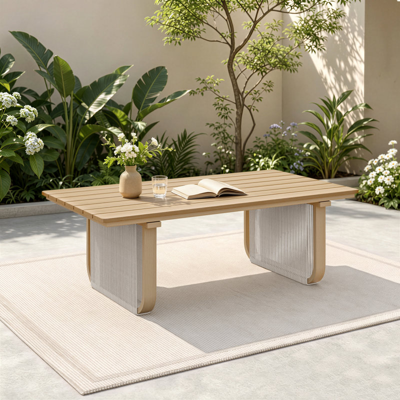 Rectangular Aluminum & HDPE Wicker Coffee Table, Beige