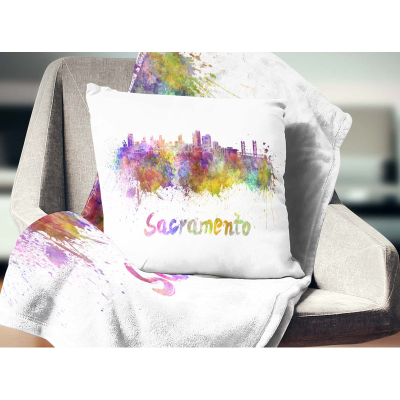 Sacramento Skyline - oreiller imprimé paysage urbain, 16 po x 1 po, Coussin décoratif