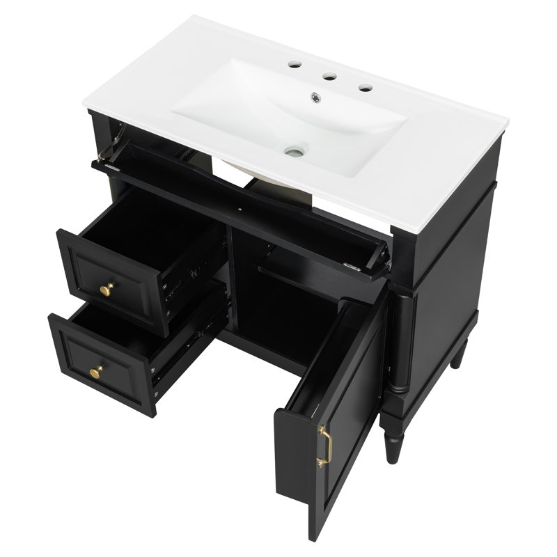 Meuble-lavabo 36 po avec lavabo, Noir et or