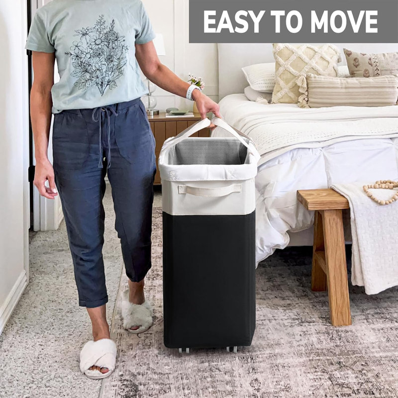 2-Pack Laundry Hamper With Wheels And Removable Wash Bags, Large Capacity Collapsible Laundry Basket With Sturdy Metal Frame, Tall Laundry Organizer For Home Dorm