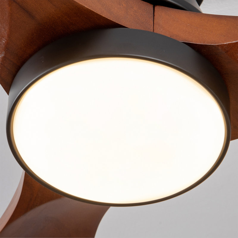 Ventilateur de plafond encastré noir de 42 pouces avec lumière: DEL à intensité variable (3 couleurs), moteur à courant continu réversible intérieur / extérieur, 3 pales en bois massif pour la chambre à coucher, patio
