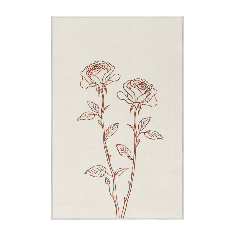 Machine Washable Wyndmoor Valentines Modern & Contemporary Abstract Rug in Beige – White Binding, 2x3