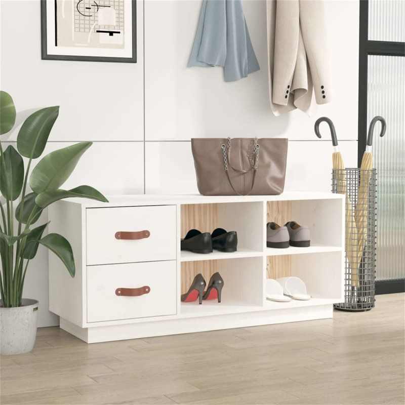 Shoe Bench With Storage -  Scandinavian Design With 2 Drawers And 4 Compartments, Easy Assembly, White