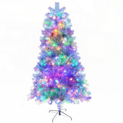 7.4FT Silver Pre-Lit Artificial Christmas Tree with 1200 Branch Tips, 400 LED Lights, 11 Lighting Modes, and Metal Stand for Indoor and Outdoor Use