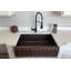 33" Hammered Copper Kitchen Apron Single Basin Sink w/ Barrel Strap Design with Matching Drain and Accessories