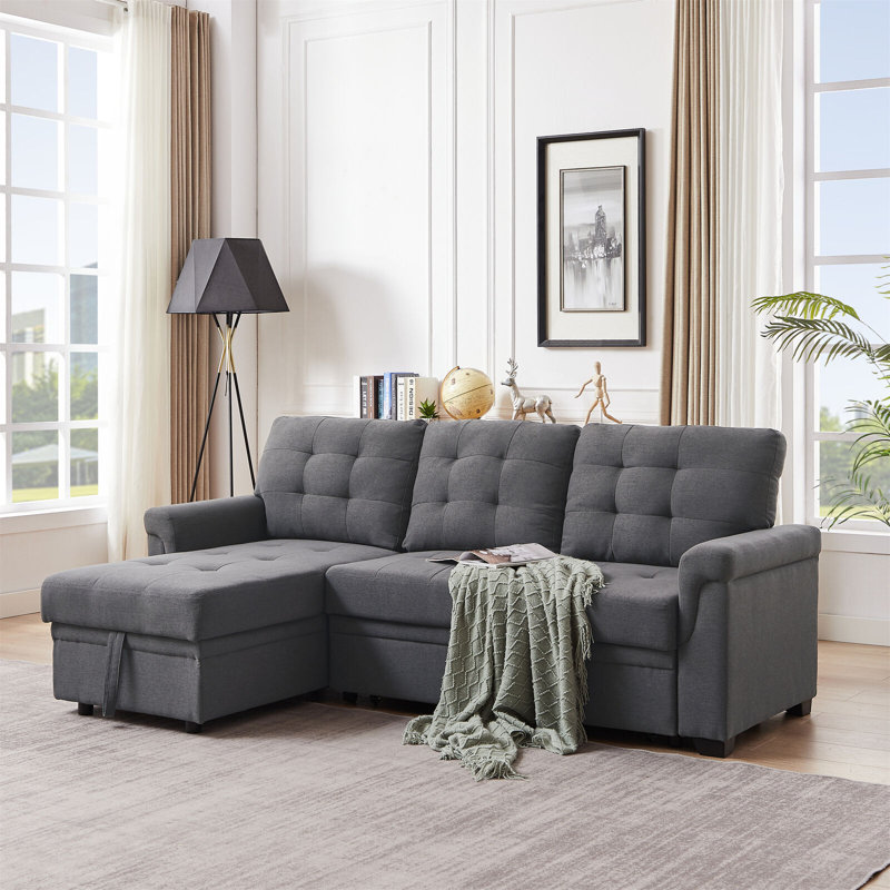 Wilcoxen 3 Seater Foam Sofa Bed, 100% Linen, Grey