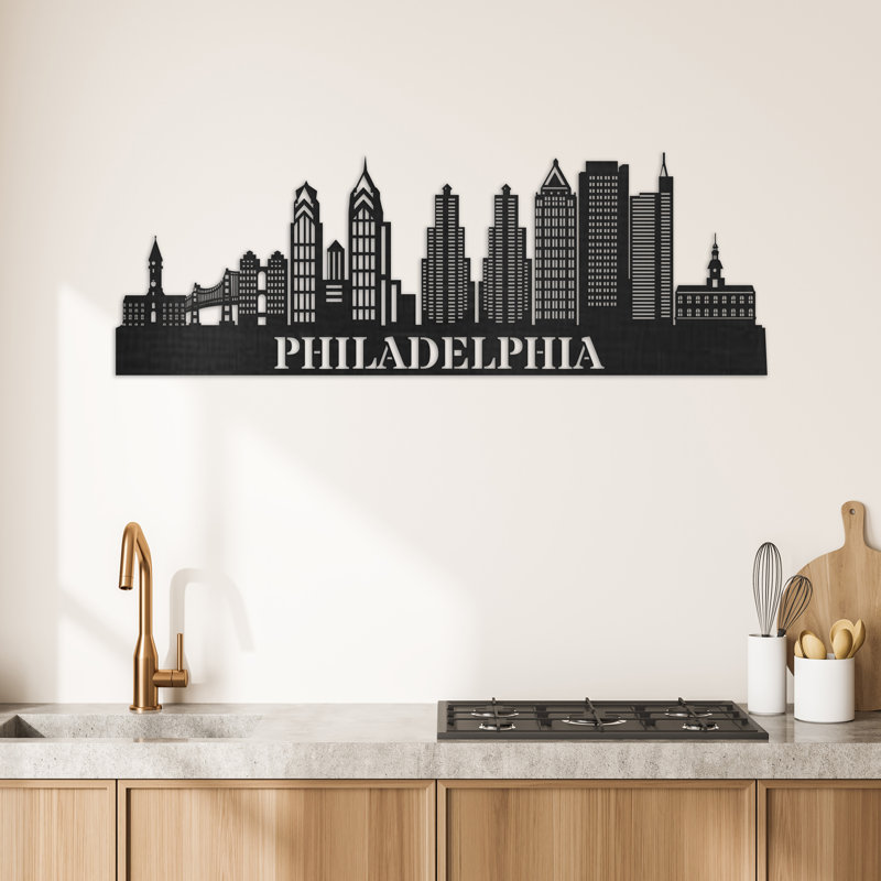 Décoration murale en bois Philadelphia, H 14 po x l 46 po x P 0,25 po, Naturel