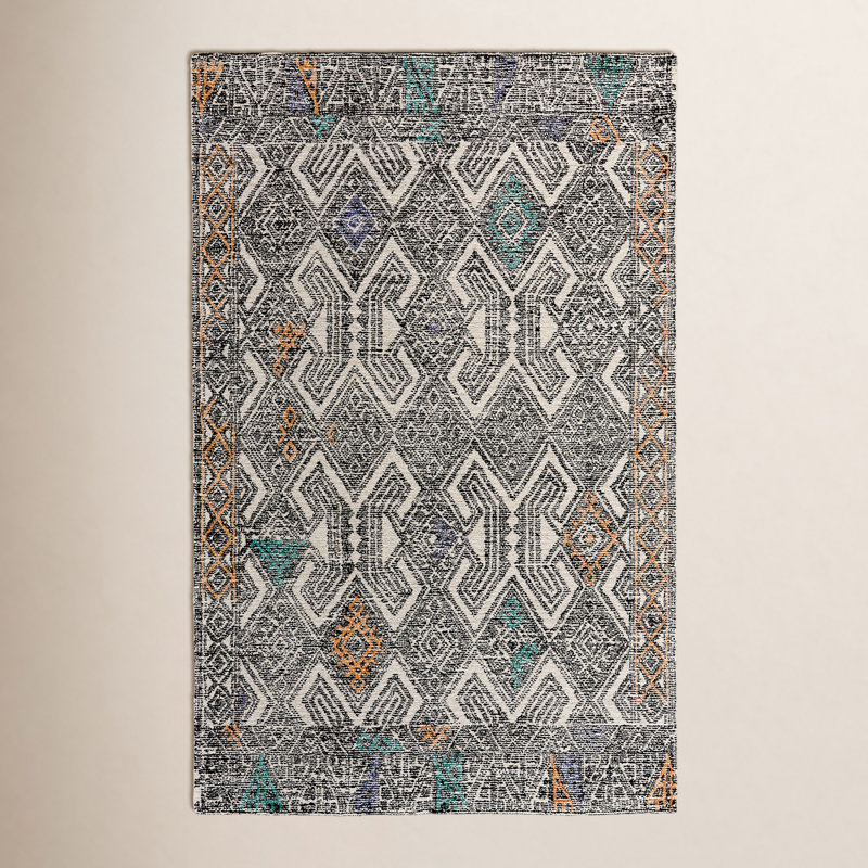 Tapis noir touffeté à la main à motif abstrait Eliel, Rectangle 5 pi x 8 pi