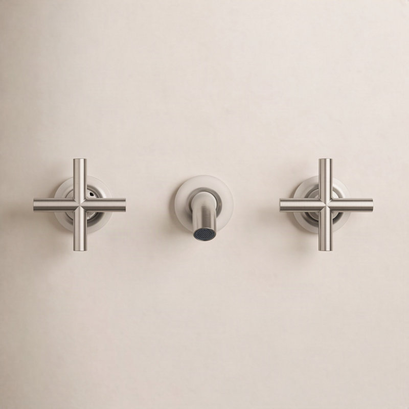 Robinet de salle de bain mural Purist®, Nickel brossé éclatant, Poignées croix