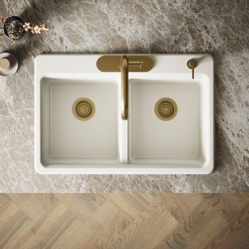 Riverby 33 In. Top-Mount Double-Bowl Kitchen Sink, Biscuit, 1 hole, Double-equal bowls