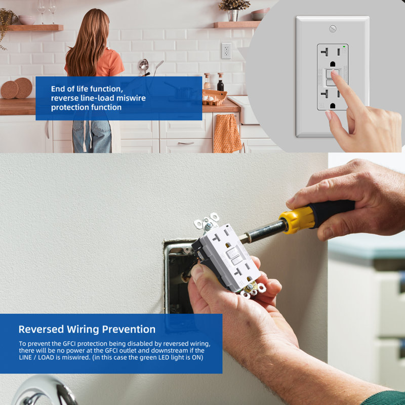 GFCI Outlet Self-Test, 20 Amp 125V Tamper Resistant Duplex Wall Outlet, With Glossy Wall Plate, UL Listed, 10PC, White