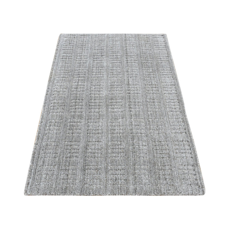 2'x3' Grey 100% Wool Tone on Tone Design Hand Loomed Sample Rug G87825