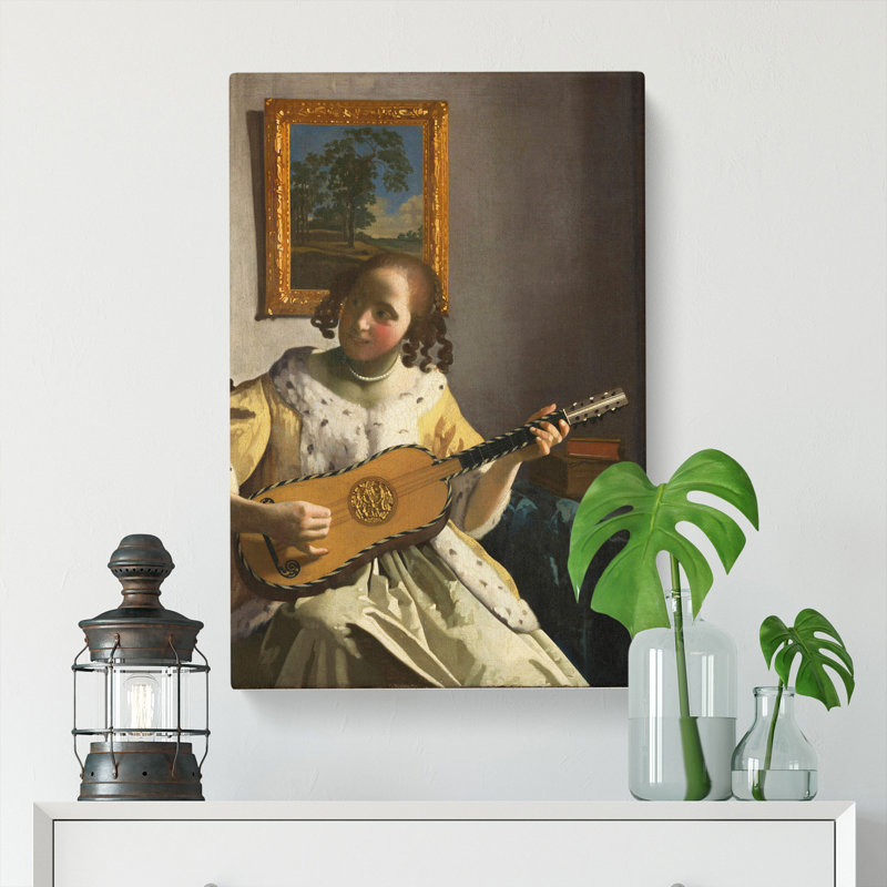 Girl Playing Instrument by Johannes Vermeer - Wrapped Canvas Painting, 76cm H x 50cm W x 3cm D