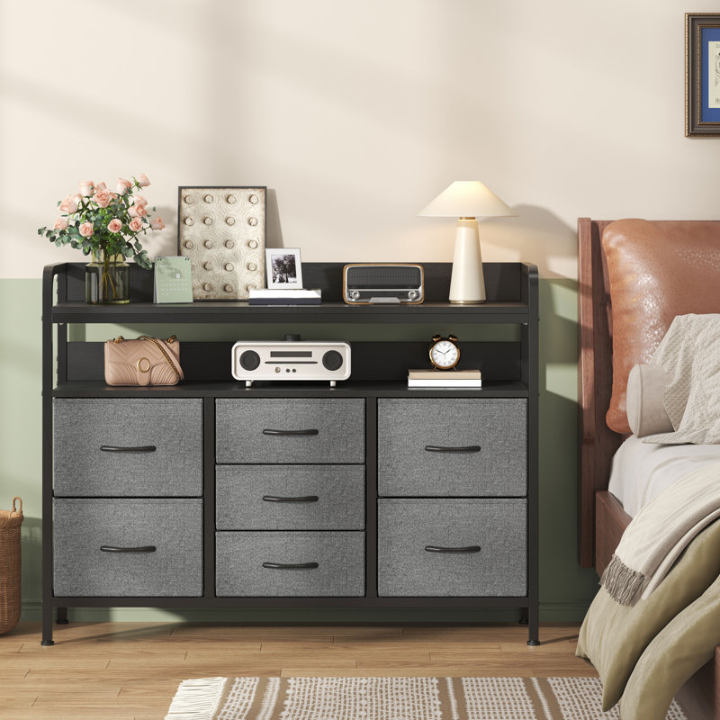 Metal 30cm W 7 - Drawer Chest of Drawers, Deep Gray