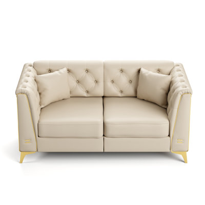 Nailhead Trim Light Luxury Modular Chesterfield Sofa, Faux Leather Couch with Handmade Button Tufted, Metal Trim Armrests & Thin Metal Legs, Includes 5 Pillows