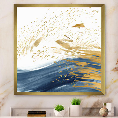 Bleu foncé et or abstrait III - Fractals Wall Art Living Room