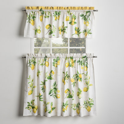 Ensemble de rideaux de cuisine 100% coton Maison d 'Hermine pour fenêtres [2 niveaux (28 "x 36") et 1 cantonnière (56 "x 18")