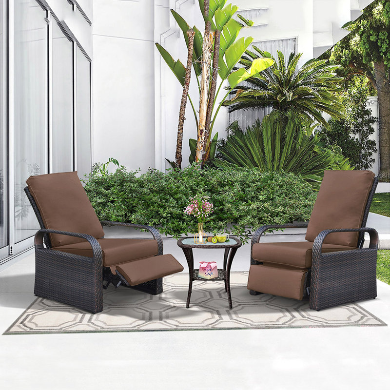 Fauteuil inclinable d'extérieur en rotin de 31,5 po de largeur avec coussin, Brun, Brun