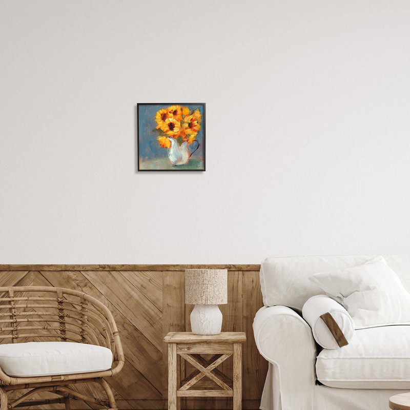 Vase Sunflower par Sue Schlabach, Giclée encadrée noir minuit, H 12 po x l 12 po x P 1,5 po