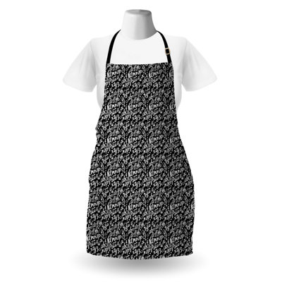 East Urban Home Alphabet Apron Unisex Cursive Custom Lettering Adult Size Charcoal Grey and White