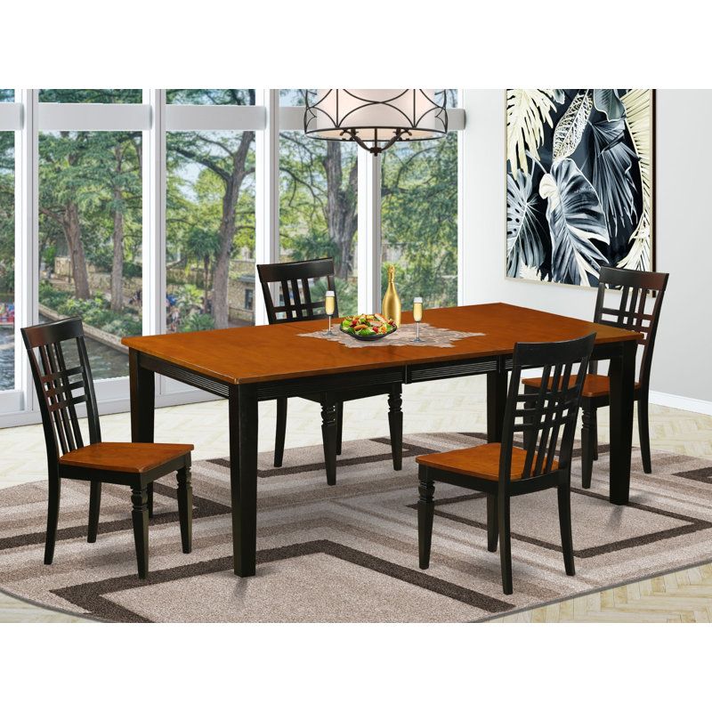 Ensemble de table de cuisine 5 pièces pour 4 personnes comprenant une table rectangulaire à rallonge papillon et 4 chaises en bois massif, 101,6 x 198 cm, noir et cerisier