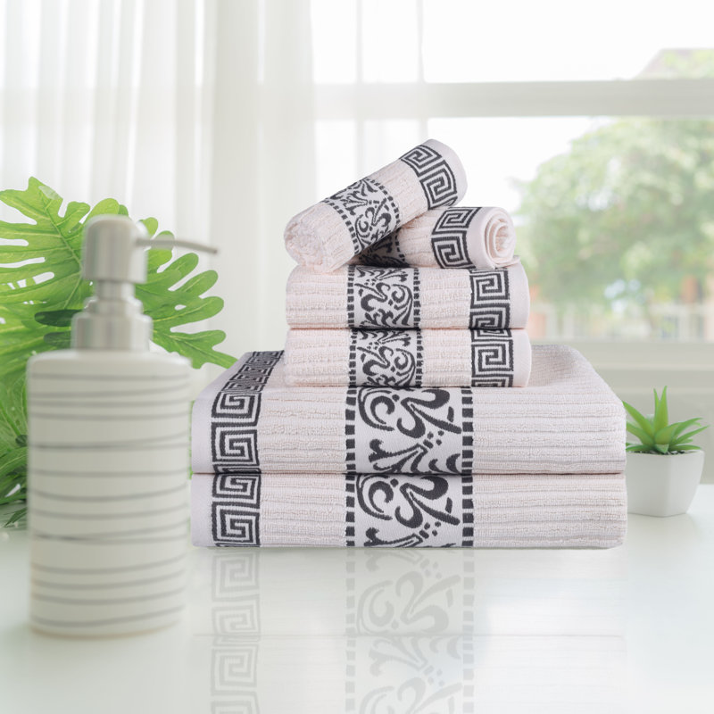 Ensemble de serviettes décoratives modernes en coton 6 pièces BNM, Ivoire/Gris