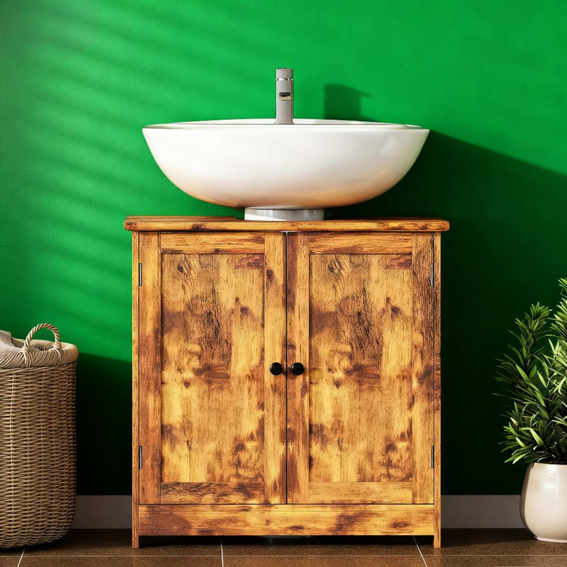 Sous-lavabo, brun rustique, 2 portes et tablette réglable, en forme de U pour maximiser le rangement, solide, lavabo de salle de bain d'une capacité totale de 33 lb, pour optimiser l'espace, construction stable