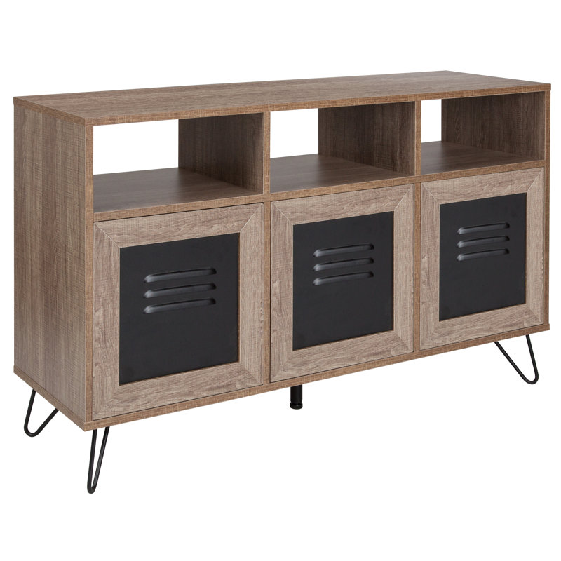 Eloisa 44"W 3 Shelf Storage Console/Cabinet with Metal Doors in Rustic Wood Finish