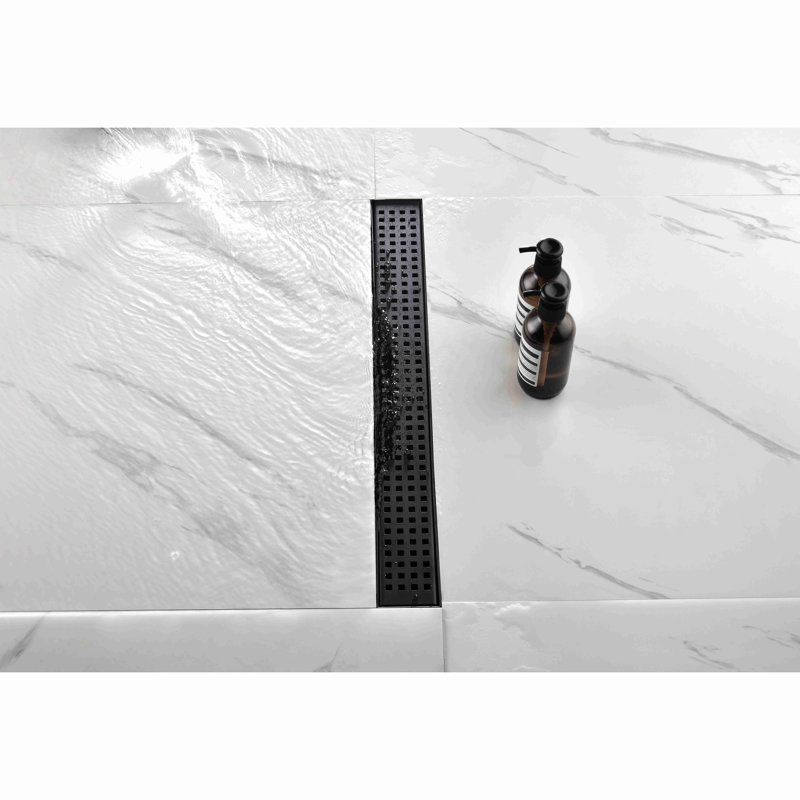 Linear Shower Drain With Removable Quadrato Pattern Grate, 304 Stainless Shower Drain Included Hair Strainer And Leveling Feet