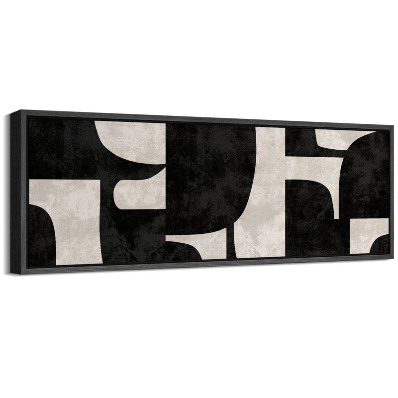 Motif géométrique abstrait géométrique noir et blanc, H 20 po x l 60 po, Noir, noir, noir, noir