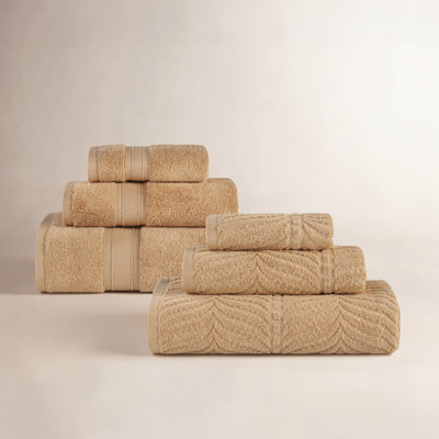 Amaretto Chevron Zero Twist Solid and Jacquard Cotton 6 Piece Bathroom Towel Set