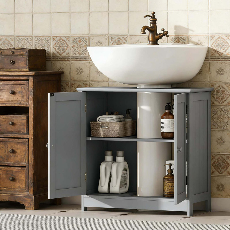 Armoire de rangement à piédestal de style moderne, armoire de salle de bain sous lavabo, Gris