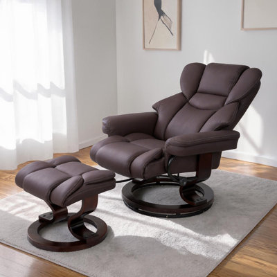 8-Point Massage Recliner With Ottoman, Heated Cat Scratch Leather, Bent Wood Base, For Living Room And Bedroom