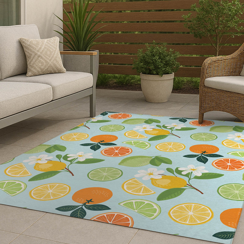 Tapis d'extérieur Sunny Citrus, Bleu, Rectangulaire 10 pi x 8 pi