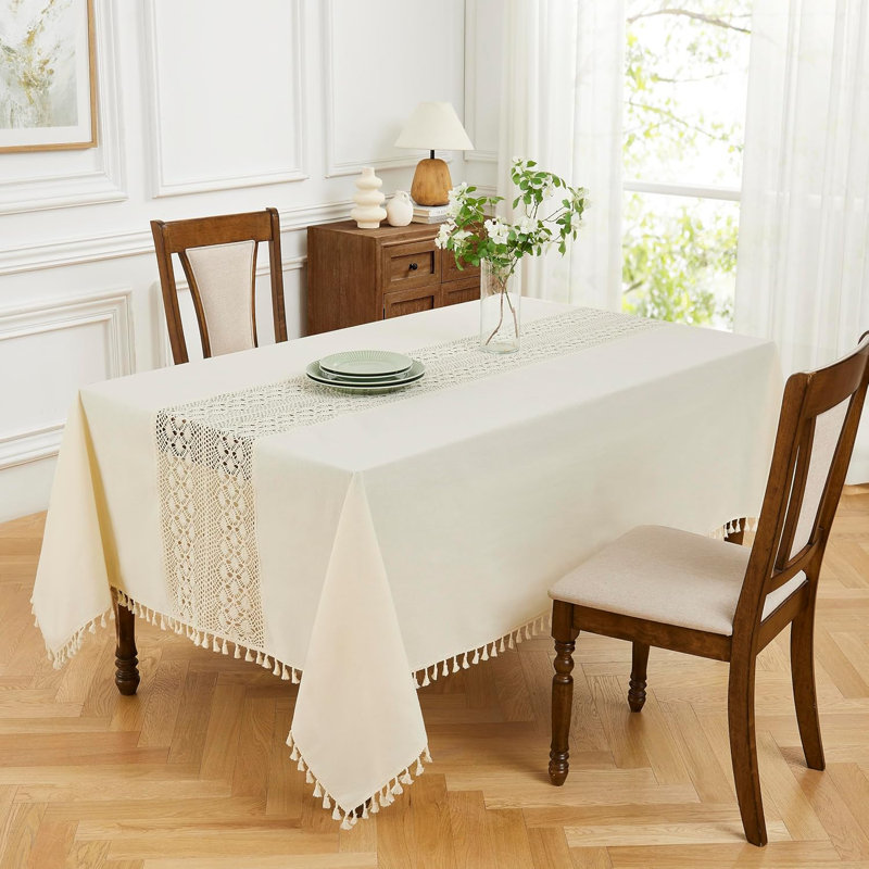 Nappe lourde en coton avec crochets rectangulaires, Beige, L 84 po x l 70 po
