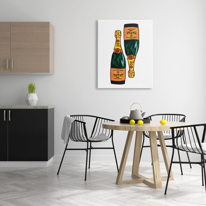 Paire de bouteilles de champagne Fancy Champagne par Amelia Noyes - Peinture, H 40 po x l 30 po x P 1,5 po, Toile tendue