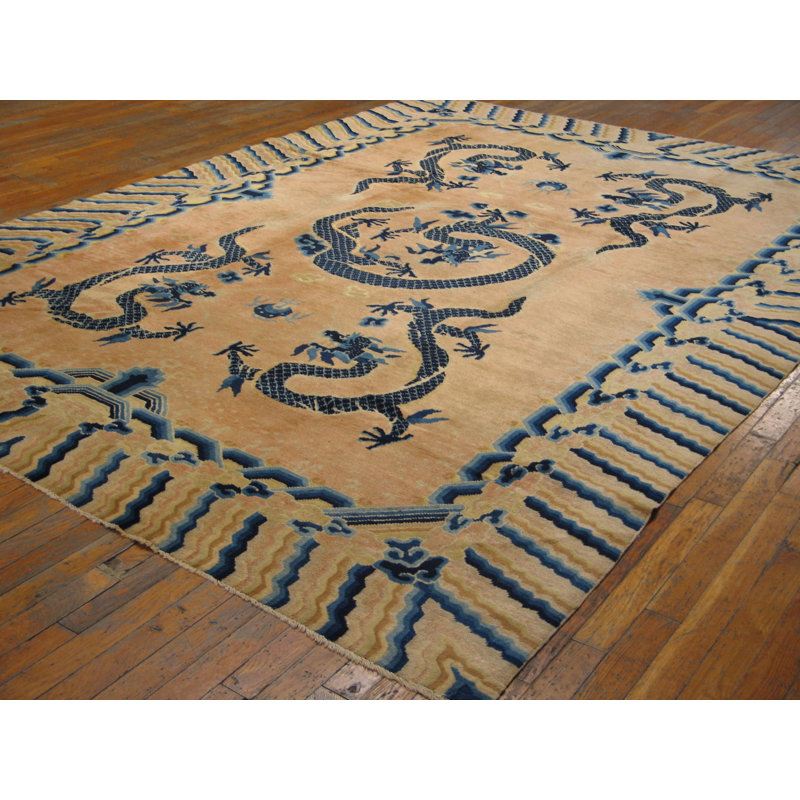 Antique 5 Chinese Dragons Wool Pile Hand Knotted Ningxia Rug