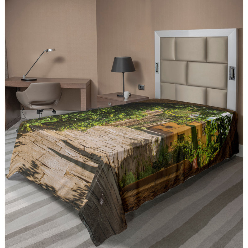 Ambesonne European Top Flat Sheet Old Street of Tuscany Multicolor, Twin XL Flat Sheet