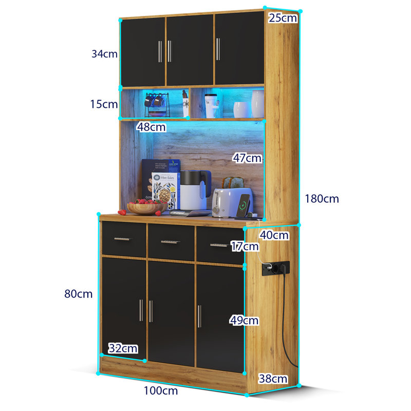 Dining Hutch Welsh Dresser, Black/Brown